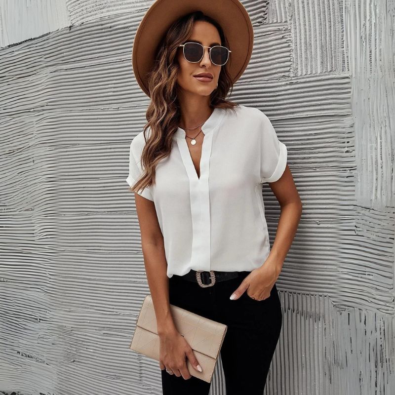 Ariana | Elegant White V-Neck Blouse