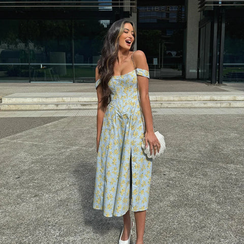 Chic Off-Shoulder Floral Midi Dress